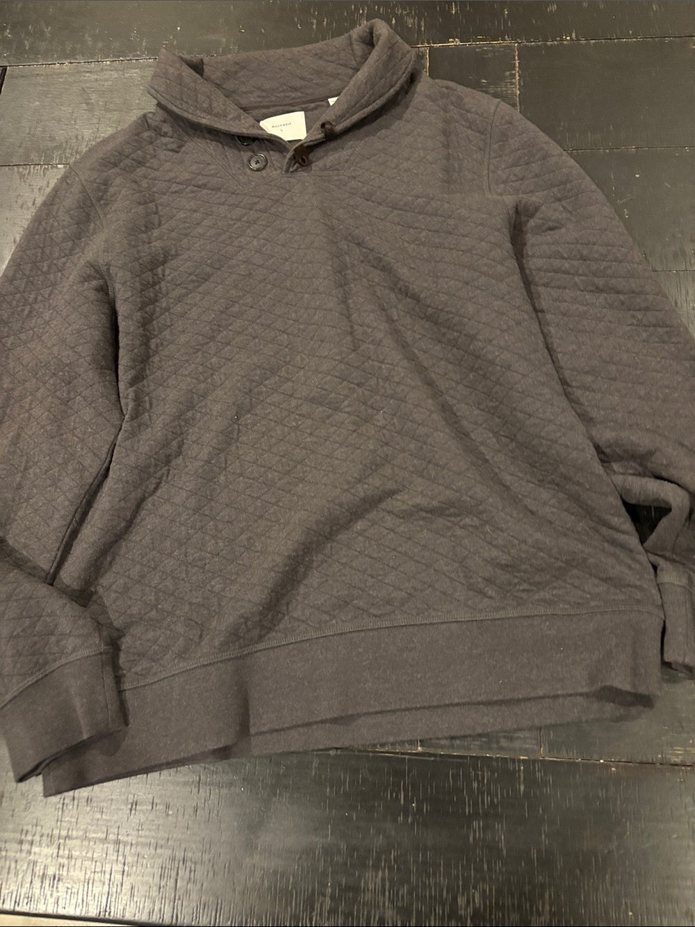 Billy Reid Diamond Quilt Shawl Sweatshirt Size L Gray Cotton Brown Elbow Patches